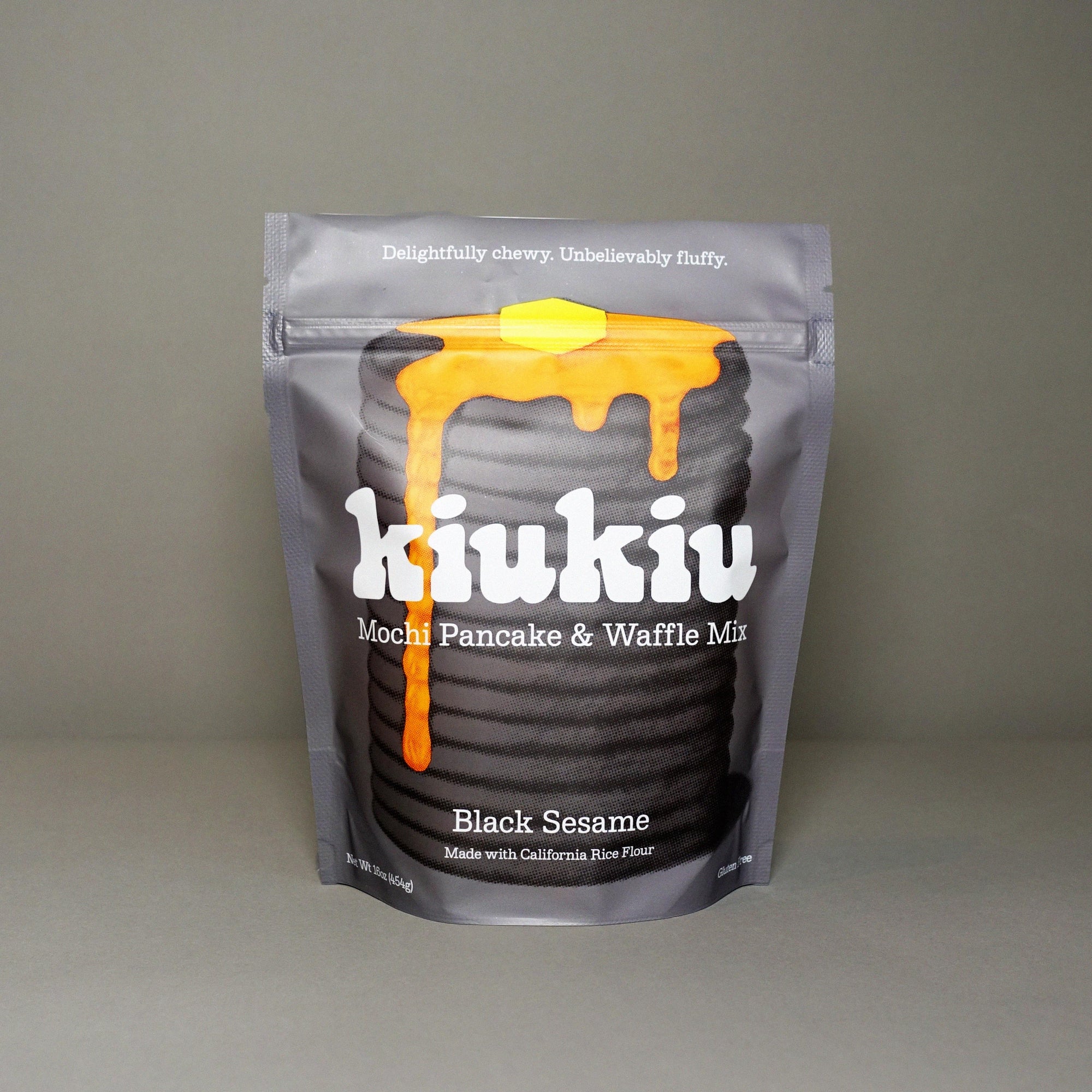 KiuKiu Mochi Pancake & Waffle Mix Black Sesame Packaging Bag Pouch Grey